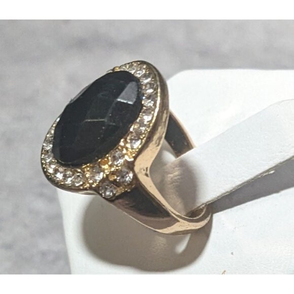 Bold Glam Gold And Black Faceted Gemmed Ring Size 6 - Picture 2 of 12